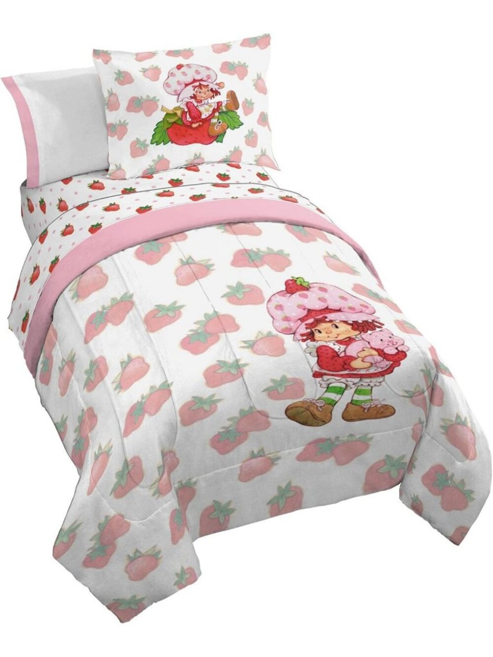 Pink Strawberry Shortcake Twin Comforter Set - 5 Piece Kids Bedding Set